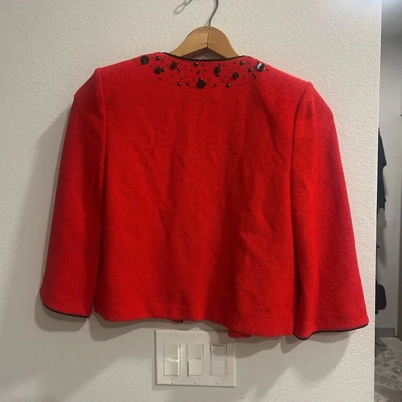 St. John Collection Red Santana Knit Embellished Jacket Size 4